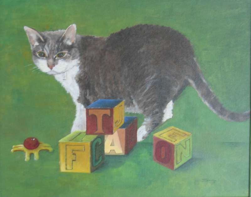 1998, Fientje voor Cato, 40x50, olieverf, kattenportret, J. Comello