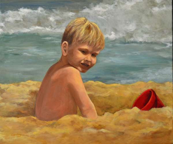 2004, Caspar op het strand, 70x80, olieverf, J. Comello